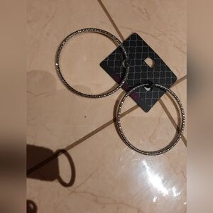 NWT MATERIAL GIRL MADONNA Huge Diamond Cut Silver Hoop Fashion Earrings